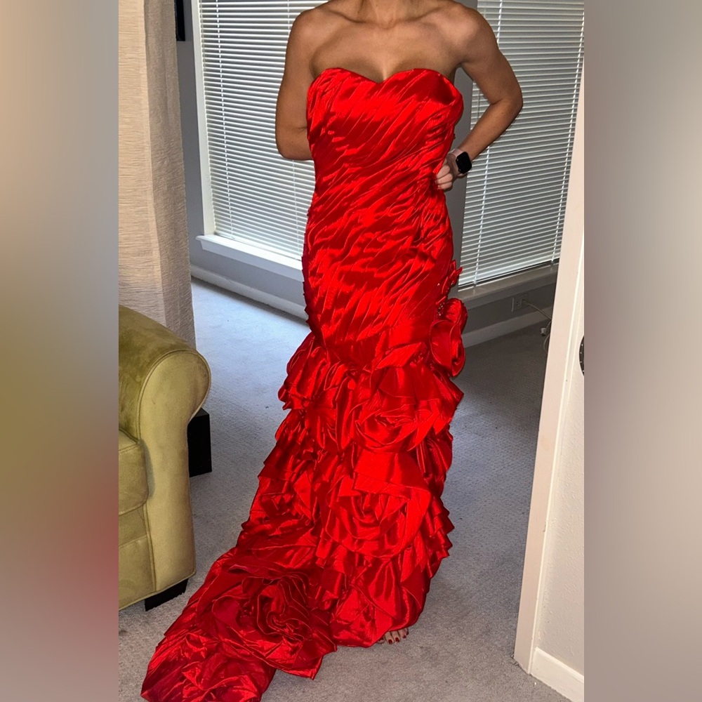 Red strapless mermaid dress pageant gown